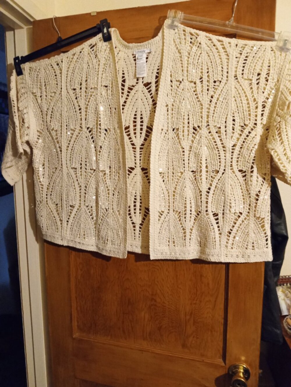 Chicos-Sequin Crochet Kimono/Ruana